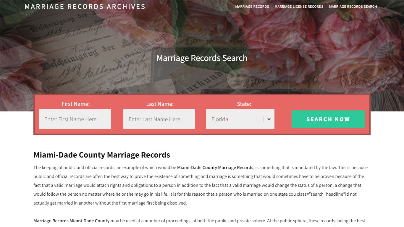 Miami-Dade County Marriage Records | Enter Name and Search